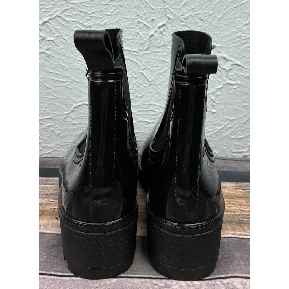 Capelli New York Womens Rain Boots Size 6 Black Patent Chelsea Ankle Boots